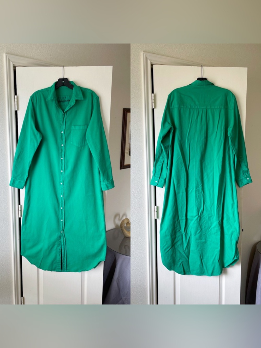 Frank & Eileen Rory Maxi Shirt Dress Cotton Kelly Green Button Down Large EUC - Picture 2 of 9